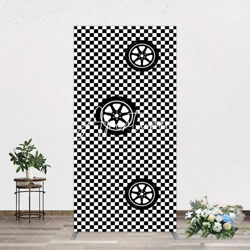 Aperturee - Aperturee Racing Black White Grid Tire Birthday Arch Backdrop