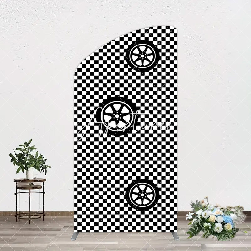 Aperturee - Aperturee Racing Black White Grid Tire Birthday Arch Backdrop