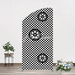 Aperturee - Aperturee Racing Black White Grid Tire Birthday Arch Backdrop