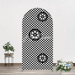 Aperturee - Aperturee Racing Black White Grid Tire Birthday Arch Backdrop