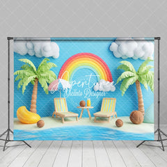 Aperturee - Aperturee Rainbow Blue Sunny Coconut Tree Summber Backdrop