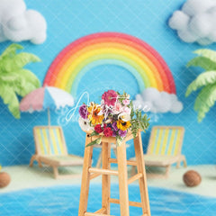 Aperturee - Aperturee Rainbow Blue Sunny Coconut Tree Summber Backdrop