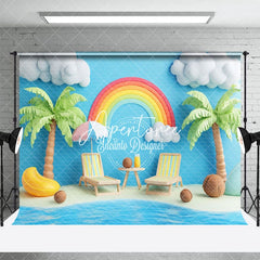 Aperturee - Aperturee Rainbow Blue Sunny Coconut Tree Summber Backdrop