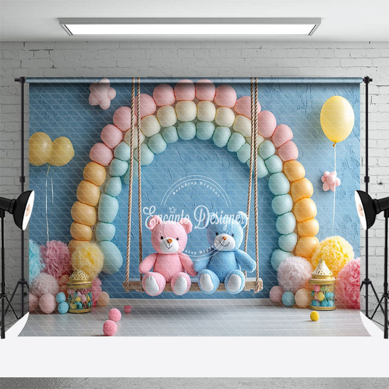 Aperturee - Aperturee Rainbow Blue Wall Swing Bear Cake Smash Backdrop