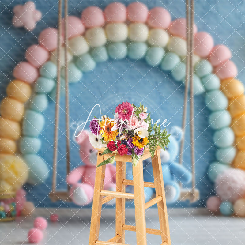 Aperturee - Aperturee Rainbow Blue Wall Swing Bear Cake Smash Backdrop