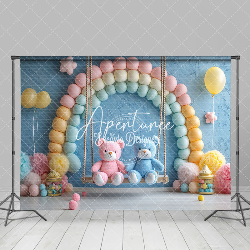 Aperturee - Aperturee Rainbow Blue Wall Swing Bear Cake Smash Backdrop