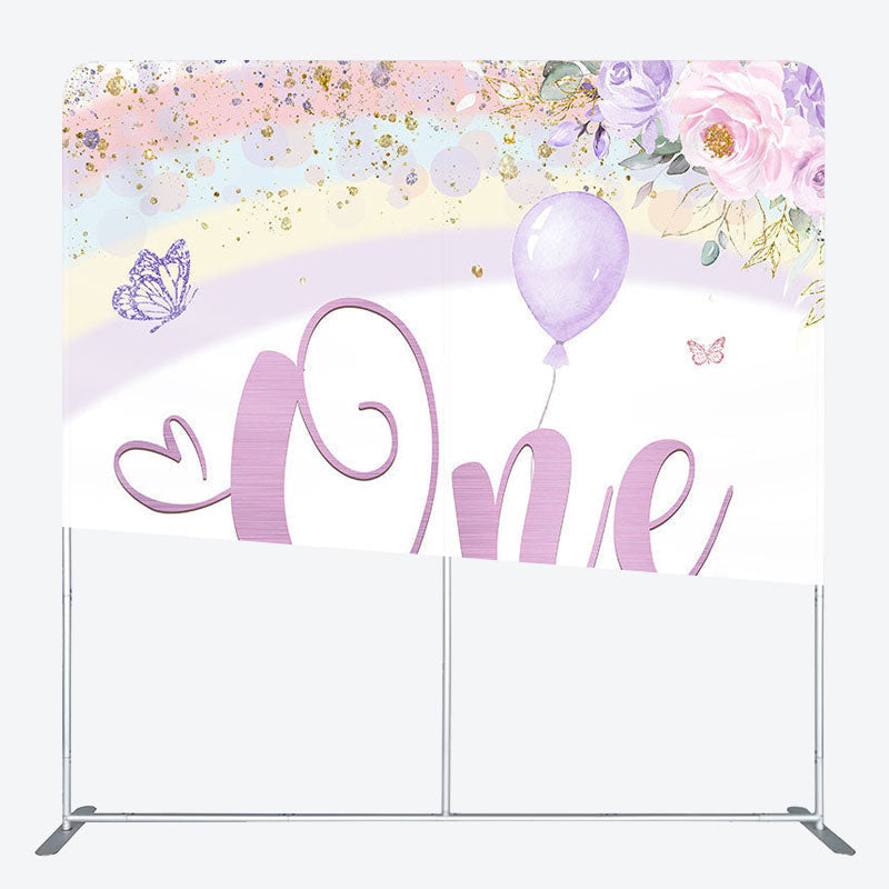 Aperturee - Aperturee Rainbow Butterfly One Fabric Backdrop Cover for Birthday