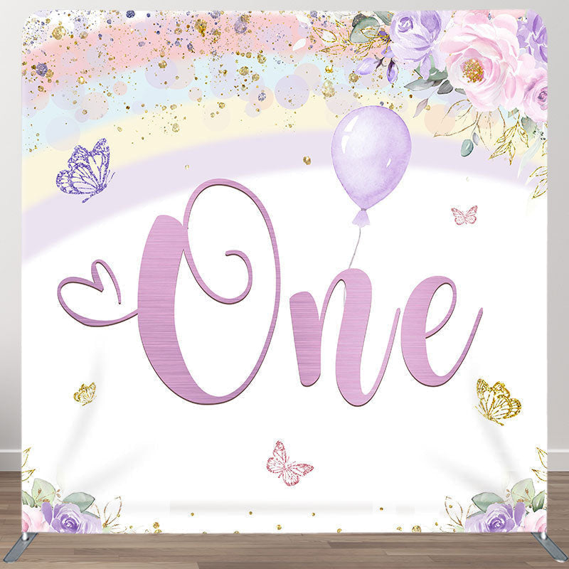 Aperturee - Aperturee Rainbow Butterfly One Fabric Backdrop Cover for Birthday