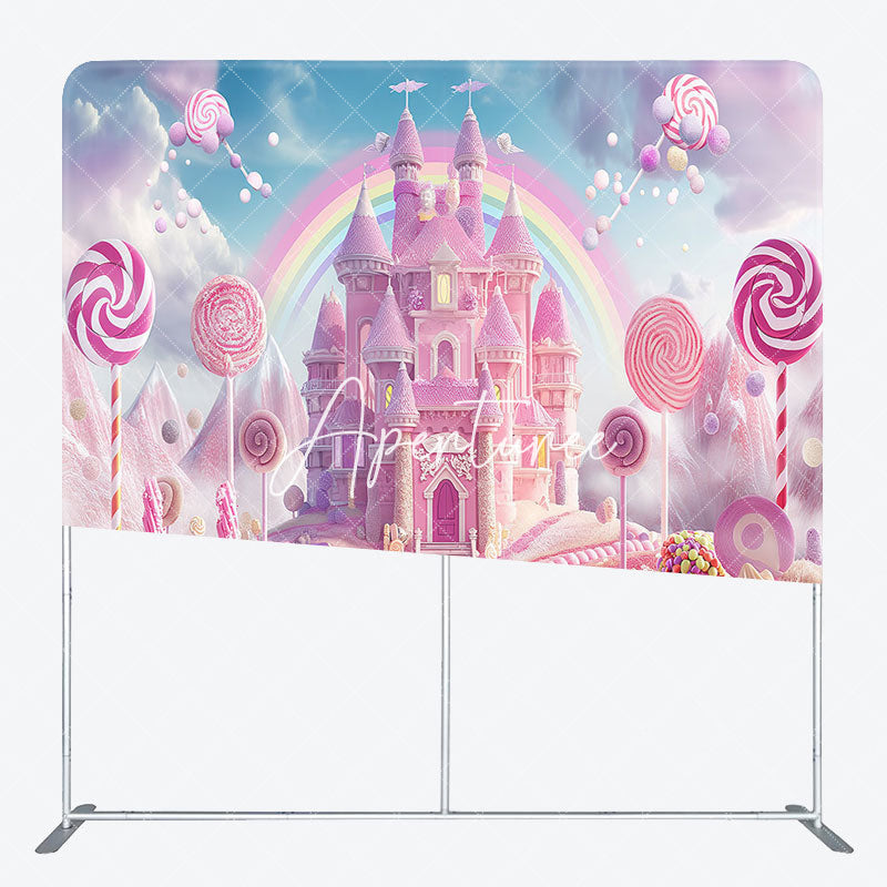 Aperturee - Aperturee Rainbow Candyland Castle Square Arch Fabric Backdrop