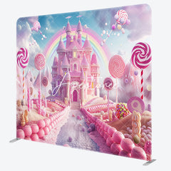 Aperturee - Aperturee Rainbow Candyland Castle Square Arch Fabric Backdrop