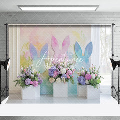 Aperturee - Aperturee Rainbow Color Bunny Wall Floral Easter Backdrop