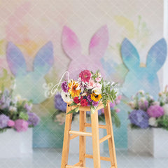 Aperturee - Aperturee Rainbow Color Bunny Wall Floral Easter Backdrop