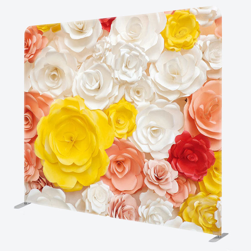 Aperturee - Aperturee Rainbow Color Paper Flowers Backdrop Cover For Decor