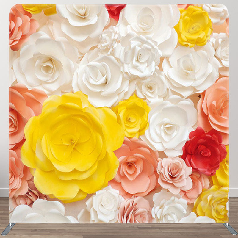 Aperturee - Aperturee Rainbow Color Paper Flowers Backdrop Cover For Decor