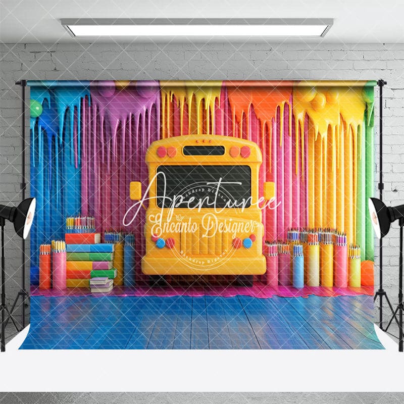 Aperturee - Aperturee Rainbow Color Wall Back To School Photography Backdrop