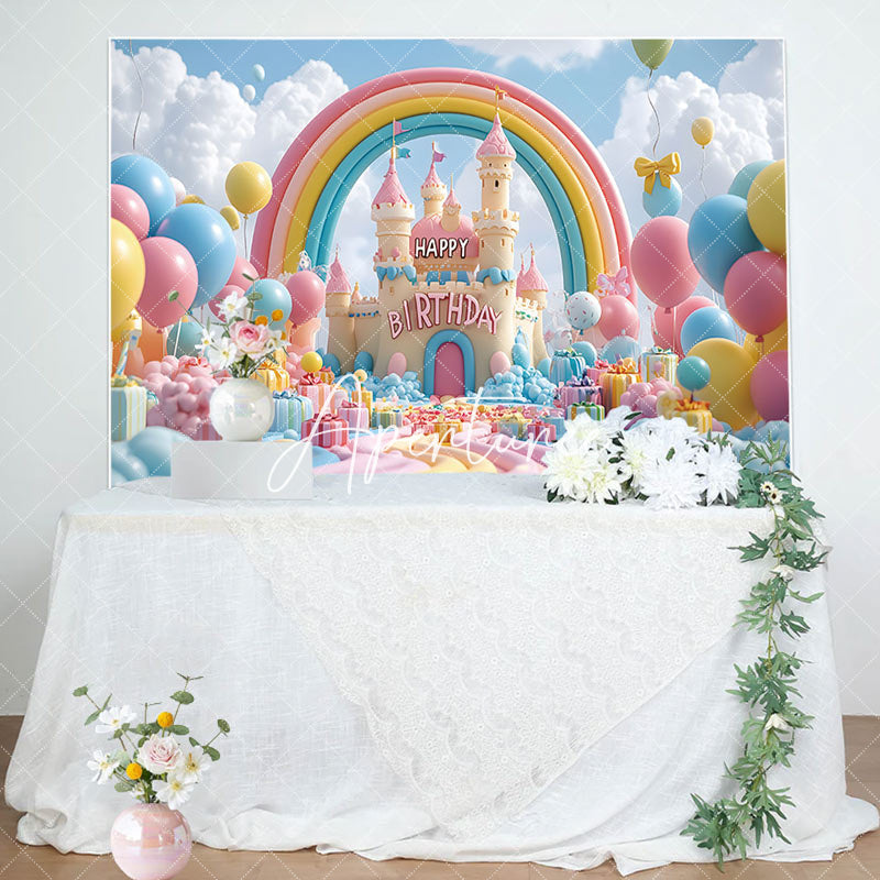 Aperturee - Aperturee Rainbow Color Wonderland Happy Birthday Backdrop