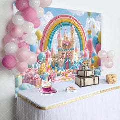 Aperturee - Aperturee Rainbow Color Wonderland Happy Birthday Backdrop