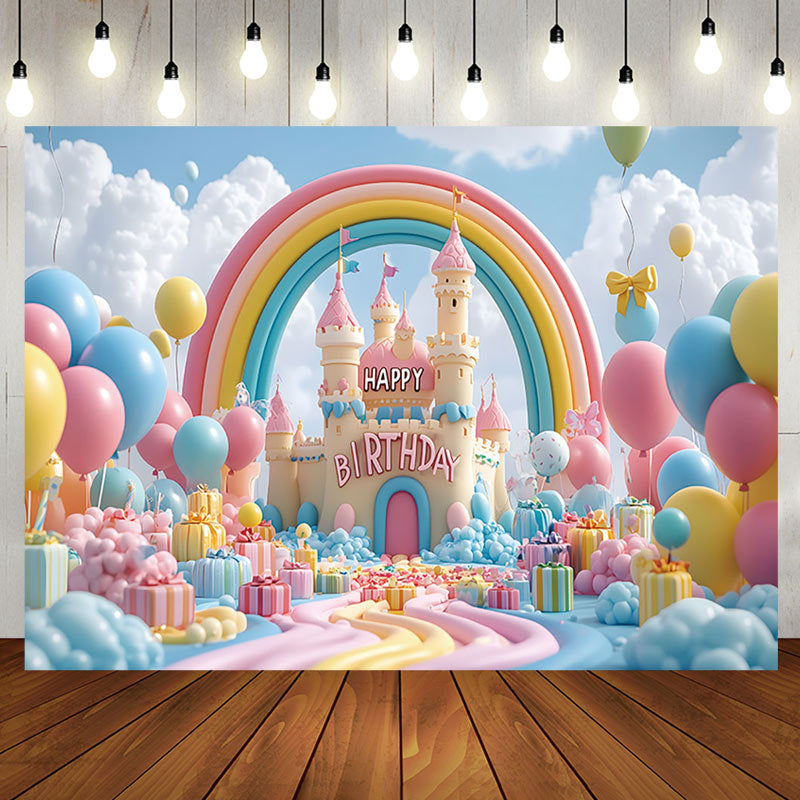 Aperturee - Aperturee Rainbow Color Wonderland Happy Birthday Backdrop