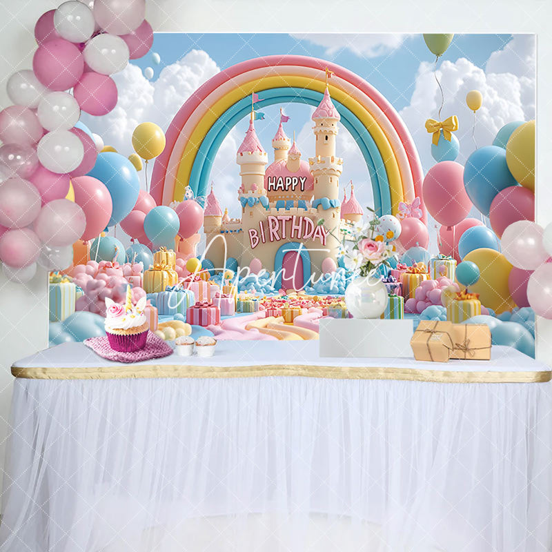 Aperturee - Aperturee Rainbow Color Wonderland Happy Birthday Backdrop