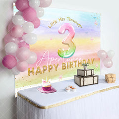 Aperturee - Aperturee Rainbow Colorful Miss Threenager Birthday Backdrop