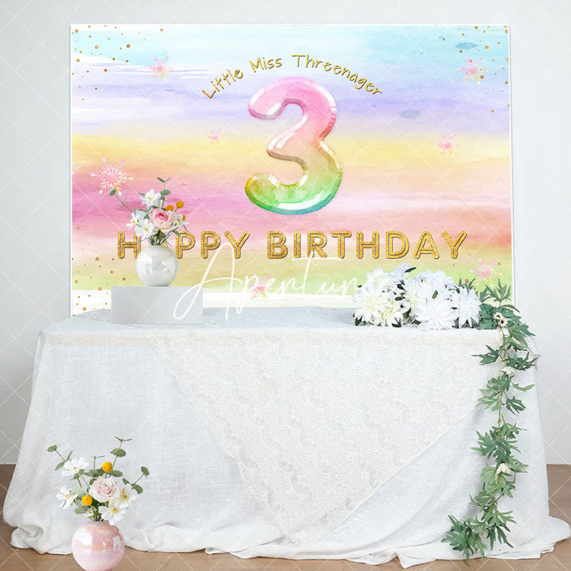 Aperturee - Aperturee Rainbow Colorful Miss Threenager Birthday Backdrop