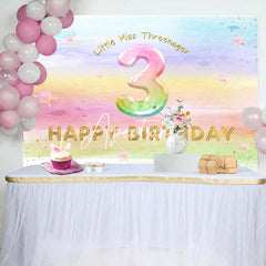 Aperturee - Aperturee Rainbow Colorful Miss Threenager Birthday Backdrop