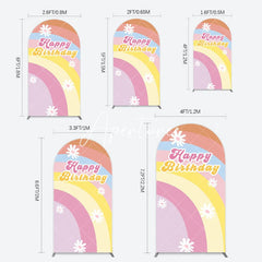 Aperturee - Aperturee Rainbow Floral Groovy Happy Birthday Arch Backdrop