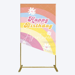 Aperturee - Aperturee Rainbow Floral Groovy Happy Birthday Rectangle Backdrop