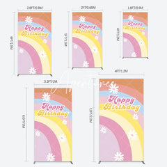 Aperturee - Aperturee Rainbow Floral Groovy Happy Birthday Rectangle Backdrop