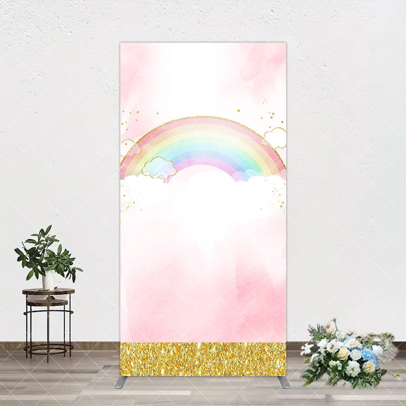 Aperturee - Aperturee Rainbow Pink Gold Glitter Birthday Arch Backdrop