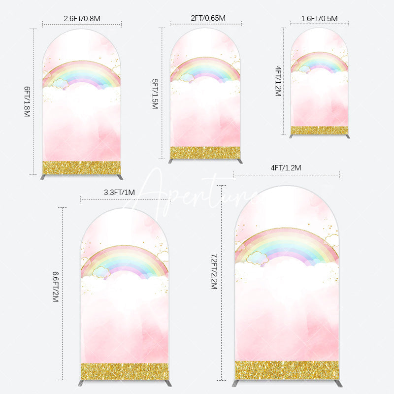 Aperturee - Aperturee Rainbow Pink Gold Glitter Birthday Arch Backdrop