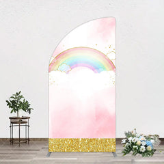 Aperturee - Aperturee Rainbow Pink Gold Glitter Birthday Arch Backdrop