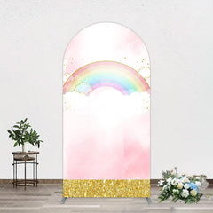 Aperturee - Aperturee Rainbow Pink Gold Glitter Birthday Arch Backdrop