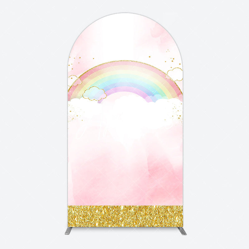 Aperturee - Aperturee Rainbow Pink Gold Glitter Birthday Arch Backdrop