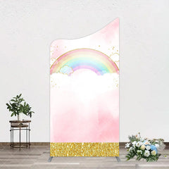 Aperturee - Aperturee Rainbow Pink Gold Glitter Birthday Arch Backdrop