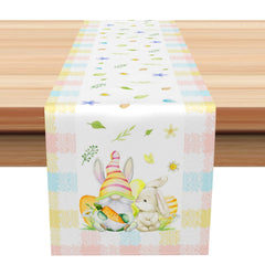 Aperturee - Aperturee Rainbow Plaid Bunny Floral Leaf Easter Table Runner