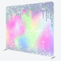 Aperturee - Aperturee Rainbow Silver Glitter Party Pillow Cover Backdrop