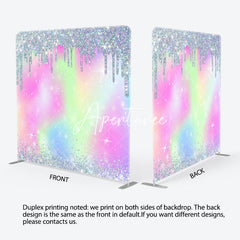 Aperturee - Aperturee Rainbow Silver Glitter Party Pillow Cover Backdrop