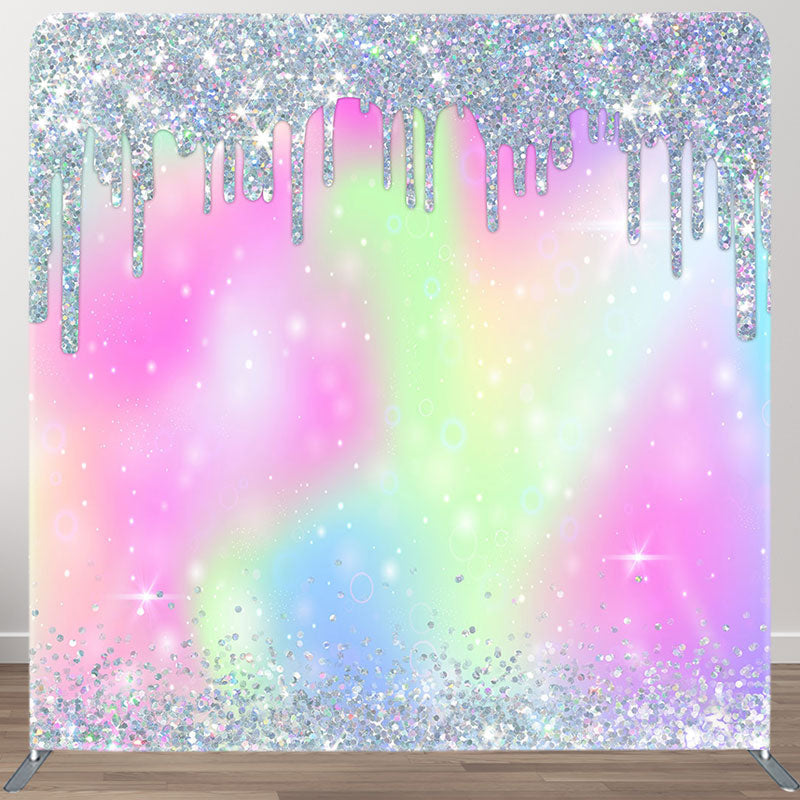 Aperturee - Aperturee Rainbow Silver Glitter Party Pillow Cover Backdrop