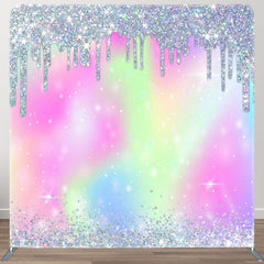 Aperturee - Aperturee Rainbow Silver Glitter Party Pillow Cover Backdrop