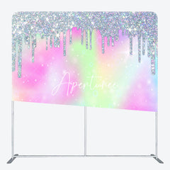 Aperturee - Aperturee Rainbow Silver Glitter Party Pillow Cover Backdrop