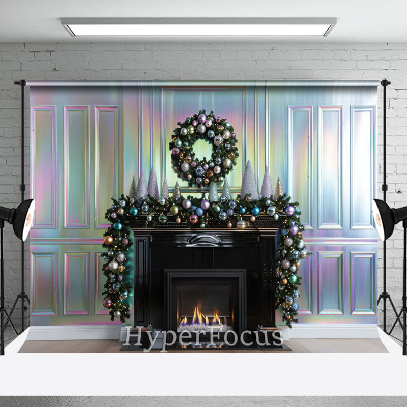 Aperturee - Aperturee Rainbow Sparkle Wall Fireplace Christmas Backdrop