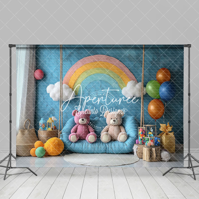 Aperturee - Aperturee Rainbow Wall Balloons Fairy Cake Smash Backdrop