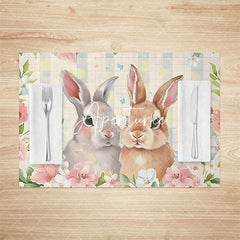 Aperturee - Aperturee Realistic Bunny Floral Easter Set Of 4 Placemats