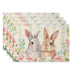 Aperturee - Aperturee Realistic Bunny Floral Easter Set Of 4 Placemats