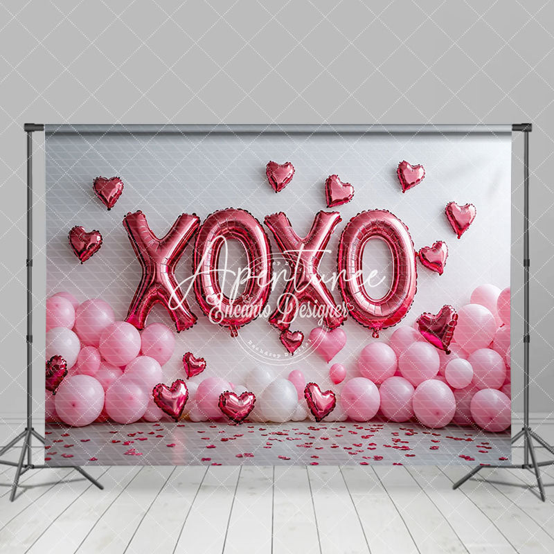 Aperturee - Aperturee Realistic Pink Balloons Xoxo Valentines Day Backdrop