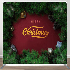 Aperturee - Aperturee Red And Green Pine Needle Merry Christmas Backdrop