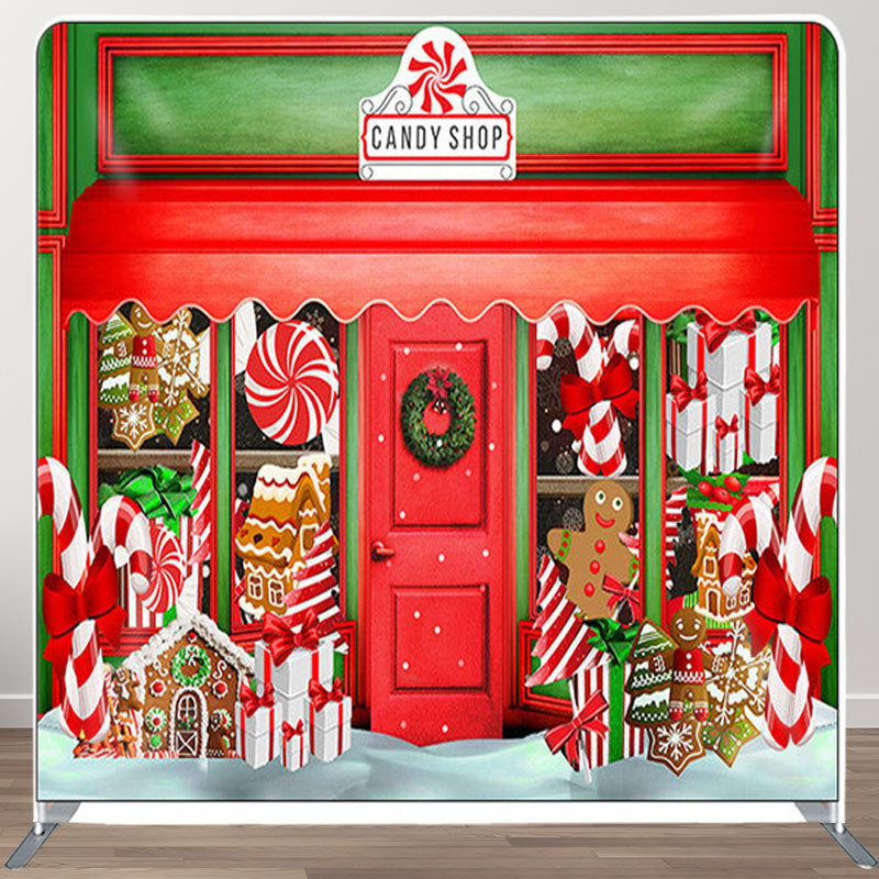 Aperturee - Aperturee Red And Green Wooden Candy Shop Backdrop For Christmas