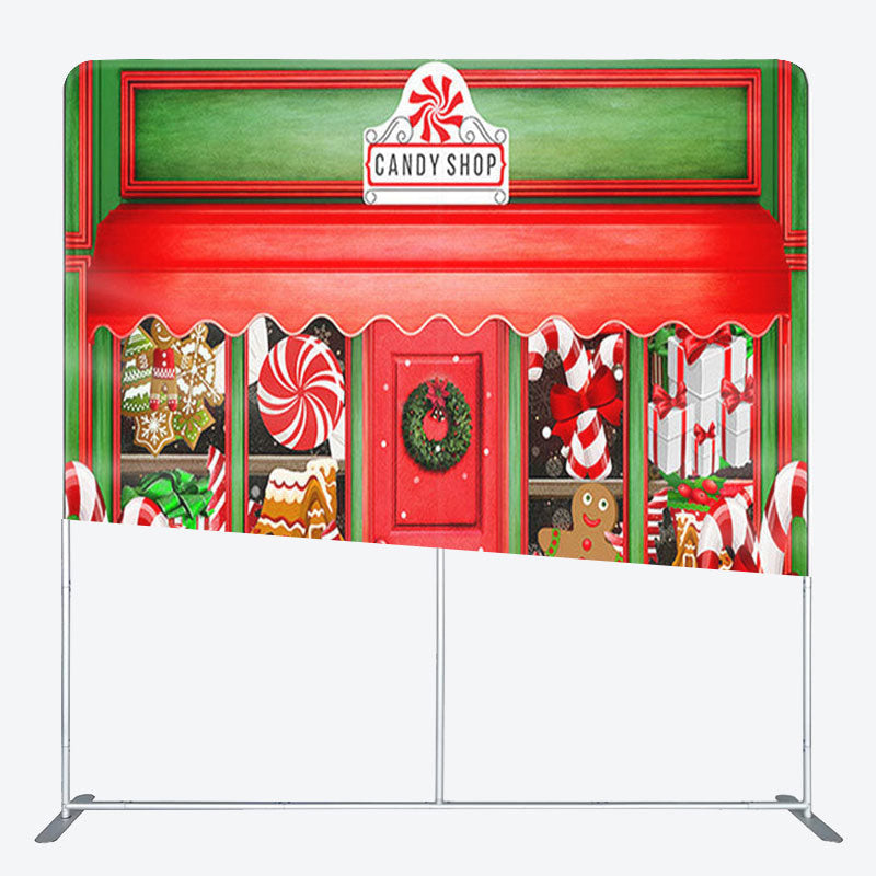 Aperturee - Aperturee Red And Green Wooden Candy Shop Backdrop For Christmas