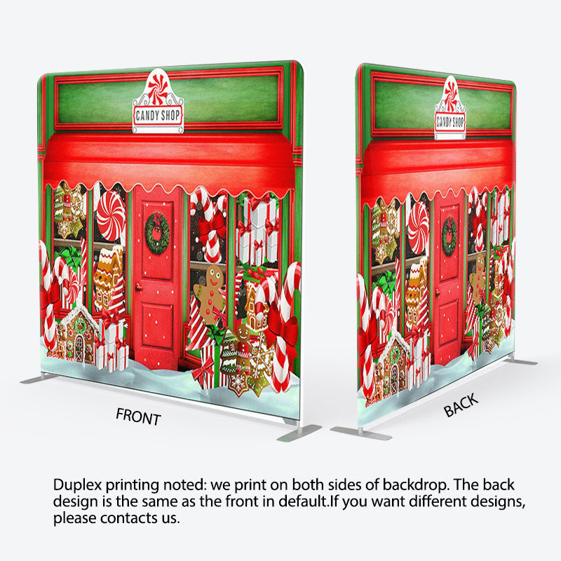 Aperturee - Aperturee Red And Green Wooden Candy Shop Backdrop For Christmas